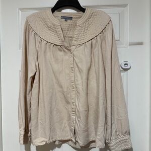 Wit & Wisdom Cream Quilted-Collar Button Front Top